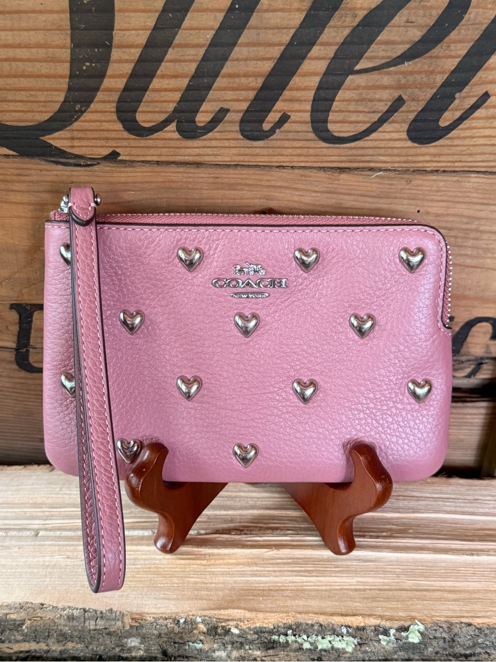 Coach Corner Zip Wristlet with Rivets